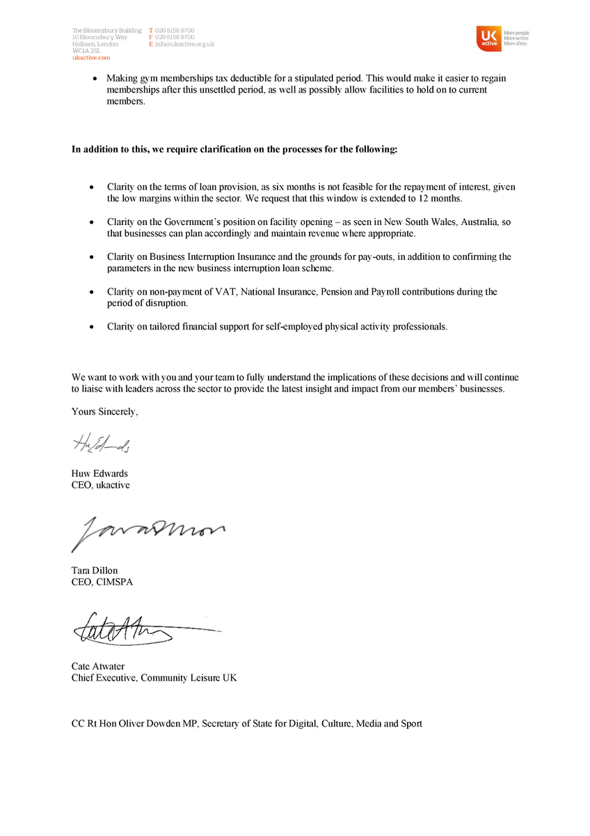 _ukactive's tweet photo. ukactive is working with @CommLeisureUK and @cimspa to ensure the physical activity sector receive additional support during the #COVID19 epidemic.

Read the letter we've written to Chancellor @RishiSunak to request additional measures to keep gyms and leisure facilities afloat. https://t.co/8I1h7VoYez