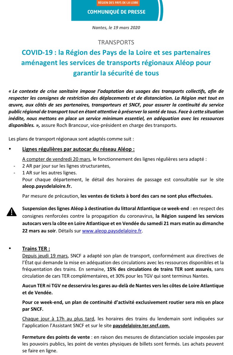 Quels #TransportsPublics régionaux en période de #Confinement ? 
(Rappel : tous déplacements à bord des trains, cars ou véhicules de transport à la demande sont soumis à la déclaration sur l’honneur que le déplacement relève d’un déplacement dérogatoire).