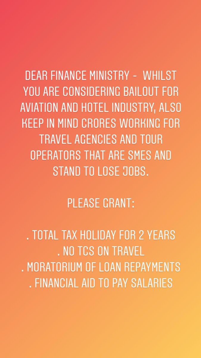 jaydeep84b's tweet photo. #travelagent fill most of airline seats &amp; hotel rooms, they should also be considered for #bailout slong side hotels &amp; aviations. #bailouttourism #ROLLBACKTCS 
@PMOIndia @FinMinIndia @tourismgoi https://t.co/M0SFg35uce