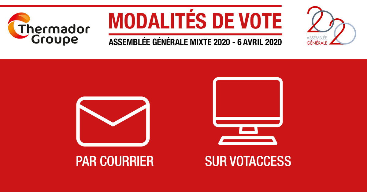 [AG 2020] Nous vous prions de voter à distance en suivant les instructions figurant dans ce document : thermador-groupe.fr/wp-content/upl…
Votre vote anticipé est très important car nous avons besoin du quorum (25%) pour que notre Assemblée Générale dématérialisée puisse se tenir.
#THG
