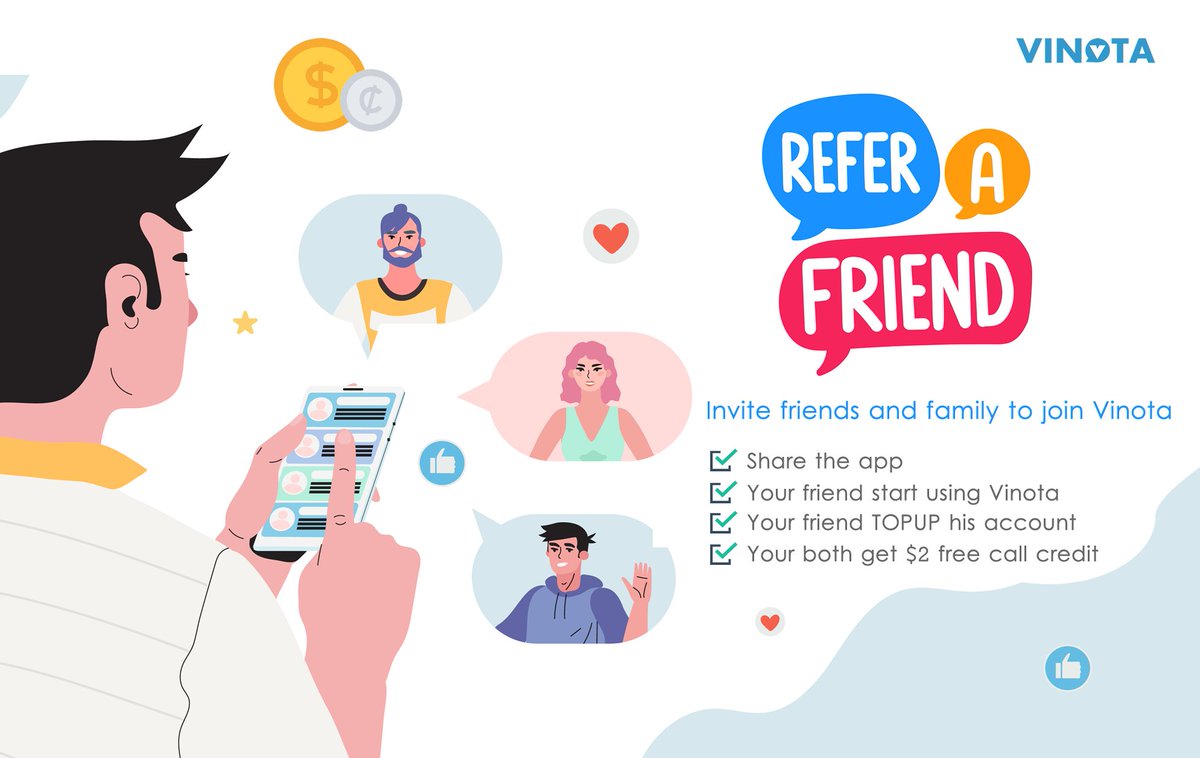 vinotaAPP's tweet photo. Earn free credit by simply referring Vinota to your friends and relatives!👌🙂📲

With the newly introduced referral system, both you and the invitee will receive $2 credit after the first payment of your invitee. https://t.co/wsU1DoQdwy