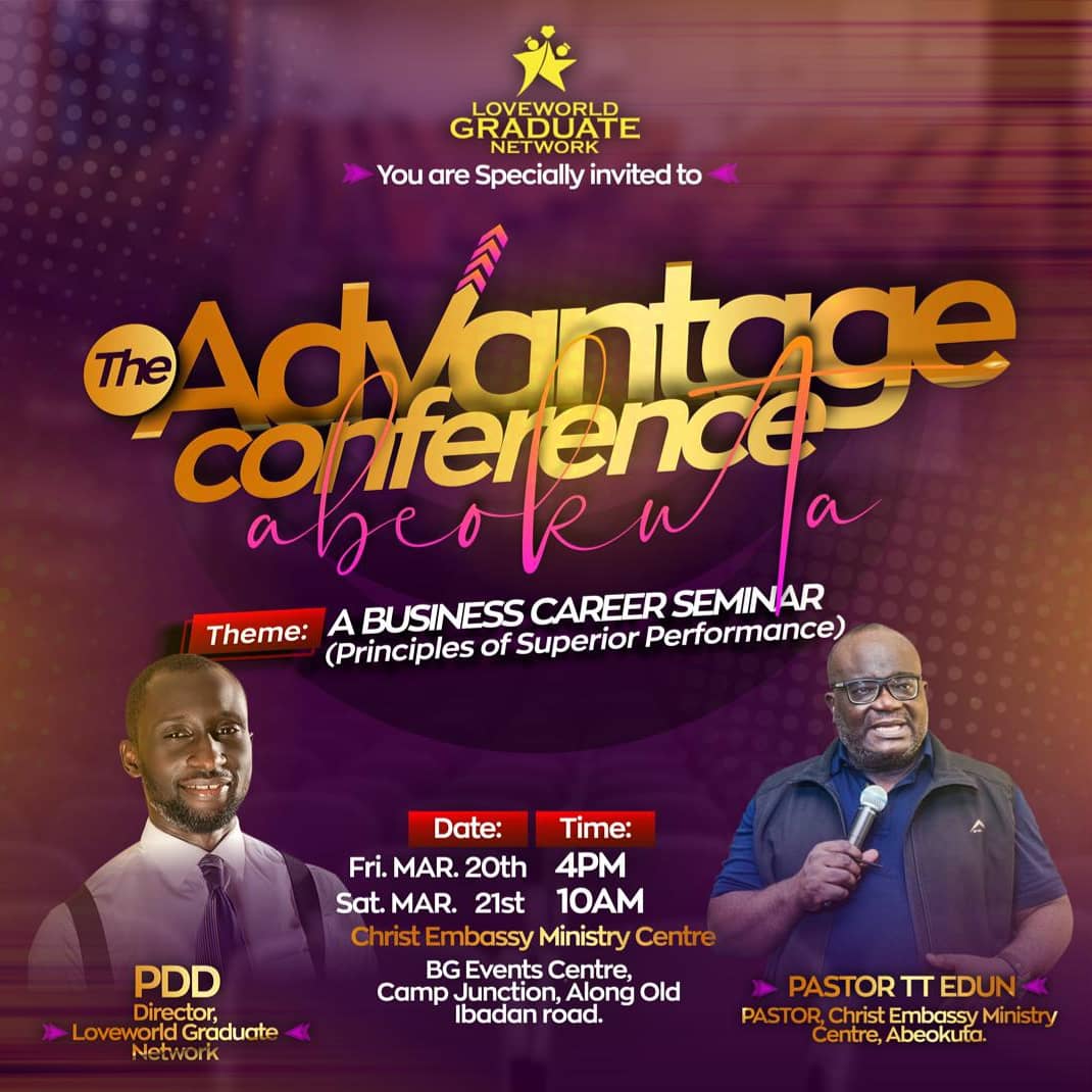 amcgpstv's tweet photo. IT'S HERE
IT'S TODAY!!
🔥🎊💃🏽🔥

ADVANTAGE CONFERENCE WITH HIGHLY ESTEEMED PASTOR TT EDUN..

#TheAdvantageConferencewithPtt
#TACABEOKUTA
#TAC2020
#LGNRULES
#loveworldgraduatenetwork
#monthofKnowledge
#upgrade
#yearofPerfection https://t.co/MRzTZ5lJdV