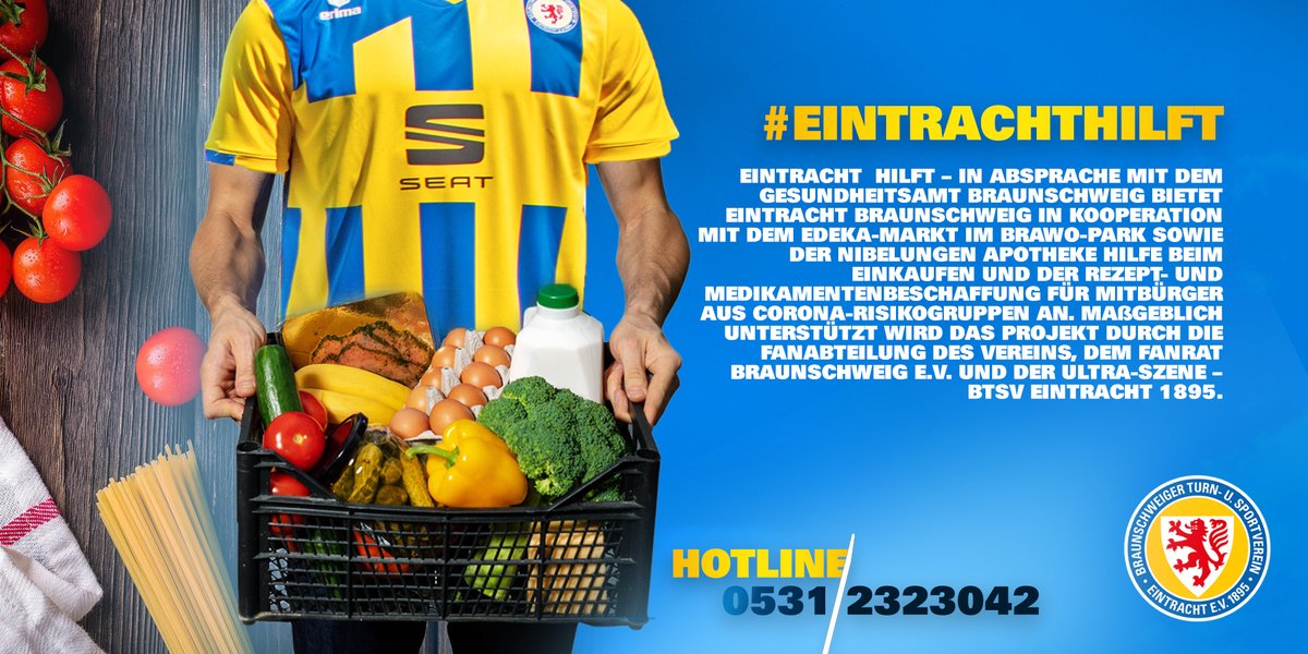 EintrachtBSNews's tweet photo. #Eintrachthilft - blau-gelbe Einkaufshilfen unterwegs
Unter der Hotline 0531-2323042 können von 10 bis 12 Uhr Einkäufe bestellt werden.
Alle Infos gibt es hier:
👉 https://t.co/AEUTsXBqXt

#WirsindEintracht https://t.co/i38rDARwWq