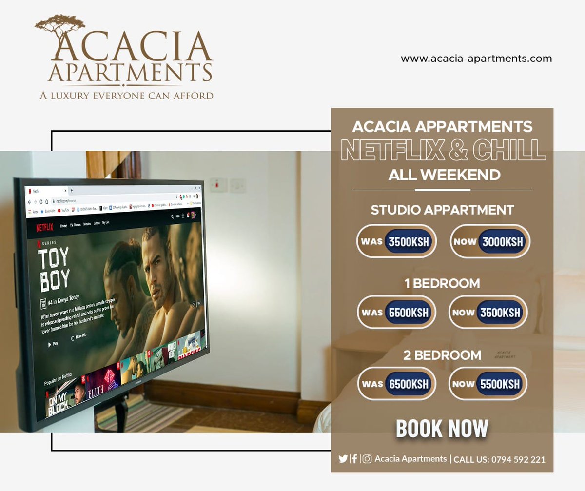 AcaciaApt's tweet photo. In the mood of self quarantine and work from home, we have slashed down our prices this weekend if you pay for 3 days.
https://t.co/RG1iYkHZrm / call 0794592221 for reservations &amp; enquiries. https://t.co/wtezS6SlfQ