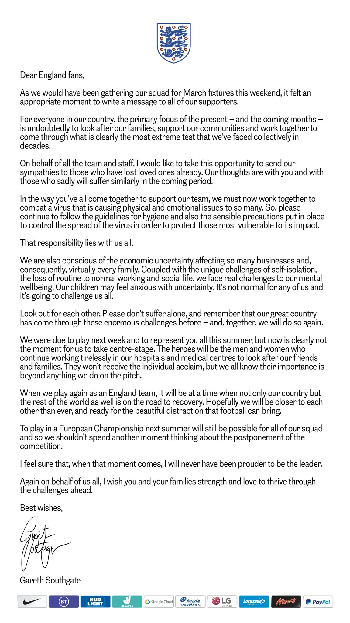 Football Tweet On Twitter Gareth Southgate S Open Letter To England Fans What A Man Https T Co Ghtva40sz4 Twitter