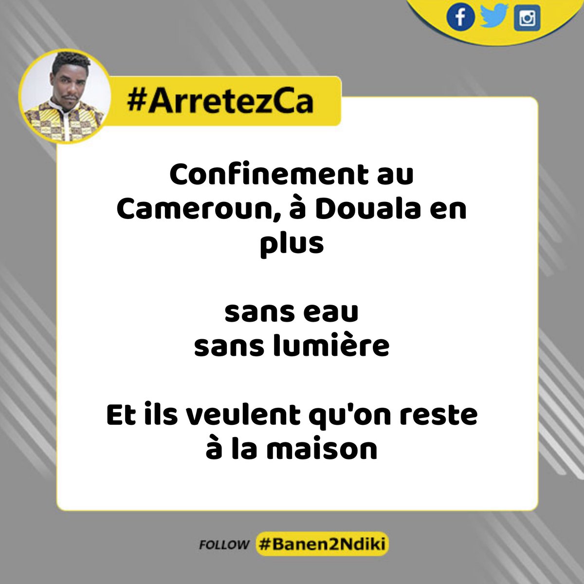 MPolemique's tweet photo. #ArretezCa
Ne parlons pas de nourriture, vu que la grande majorité de la population vit le jour le jour
#CoronaVirusCmr #Banen2Ndiki https://t.co/oziuqNTlVt