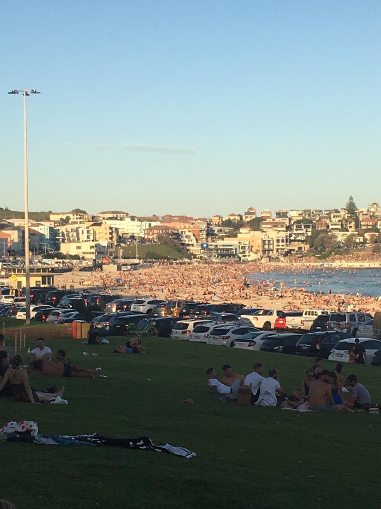 AmyCorderoy's tweet photo. I am seriously concerned about our ability to implement social distancing when this was the state of Bondi beach today #covid19australia https://t.co/UUdXvhgNBP