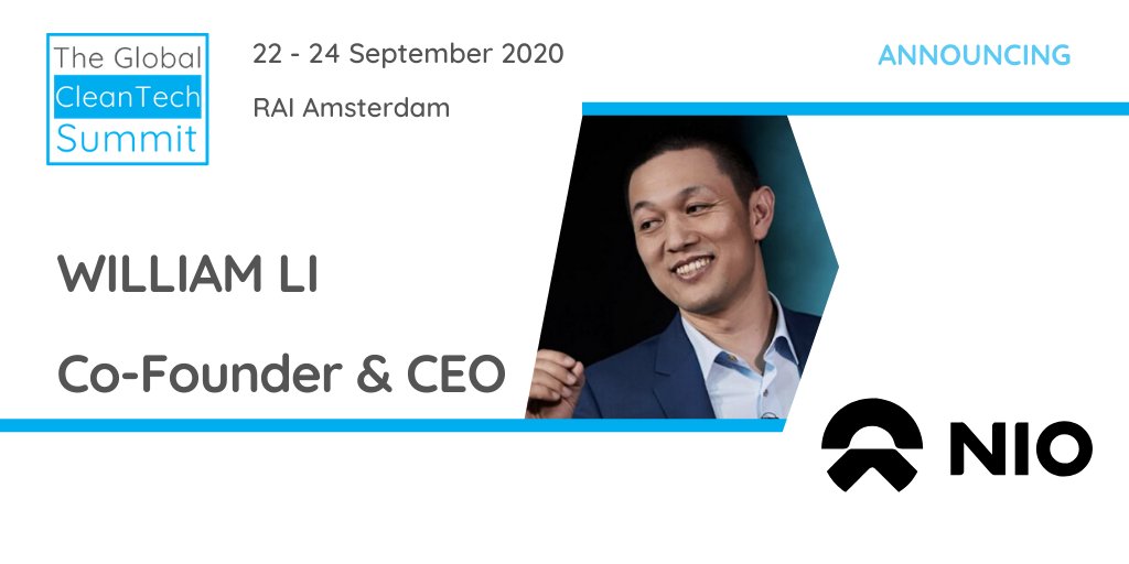 SummitCleantech's tweet photo. We are so excited to announce that William Li, NIO Co-Founder and CEO will be speaking at #GCTS. #NIO was founded in 2014, it develops smart, high-performance, #electricvehicles. Find out more about William and other amazing speakers at https://t.co/JLKko4UQcO https://t.co/dfPR3q0kmV