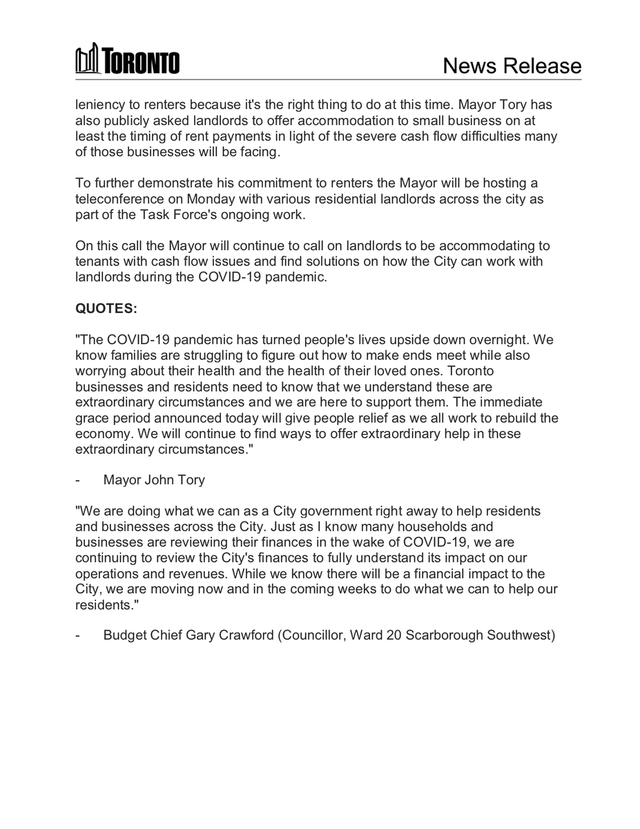 JohnTory's tweet photo. Today, we are announcing a 60-day grace period for City of Toronto property tax, water and solid waste utility bill payments for all residents and businesses. https://t.co/8ZJUlzJeiC