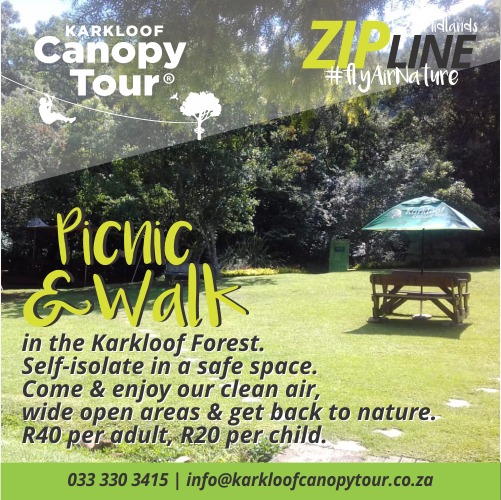Karkloof Forest, 2nd largest indigenous forest in Southern Africa, an opportunity to go outdoors, away from the crowds. Come breathe fresh air &amp; absorb the sounds of nature! Karkloof Canopy Tour offers nature trails &amp; cool mountain streams, a perfect place to get out of the city!