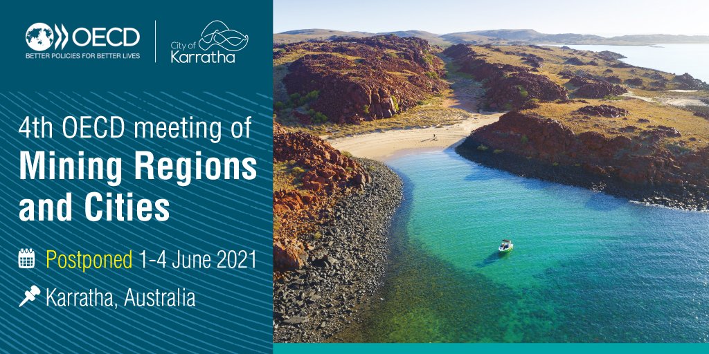 In view of the current development of the #COVID19 pandemic, we regret to inform you that the 4th <a href="/OECD/">OECD ➡️ Better Policies for Better Lives</a> Meeting of #Mining Regions and Cities initially planned on 23-26 June 2020 in #Karratha, Western Australia is postponed to 1-4 June 2021. 

📧 Questions? miningregions@oecd.org