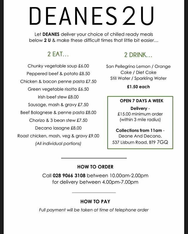 ⭐️ Exciting news ⭐️ #deanes2u #eatatdeanes #deaneanddecano #takeaway #takeawayfood #belfastfood #fooddeliveryservice #collection #wegotthis💪 #25yearsandstill ift.tt/3a6VGYz