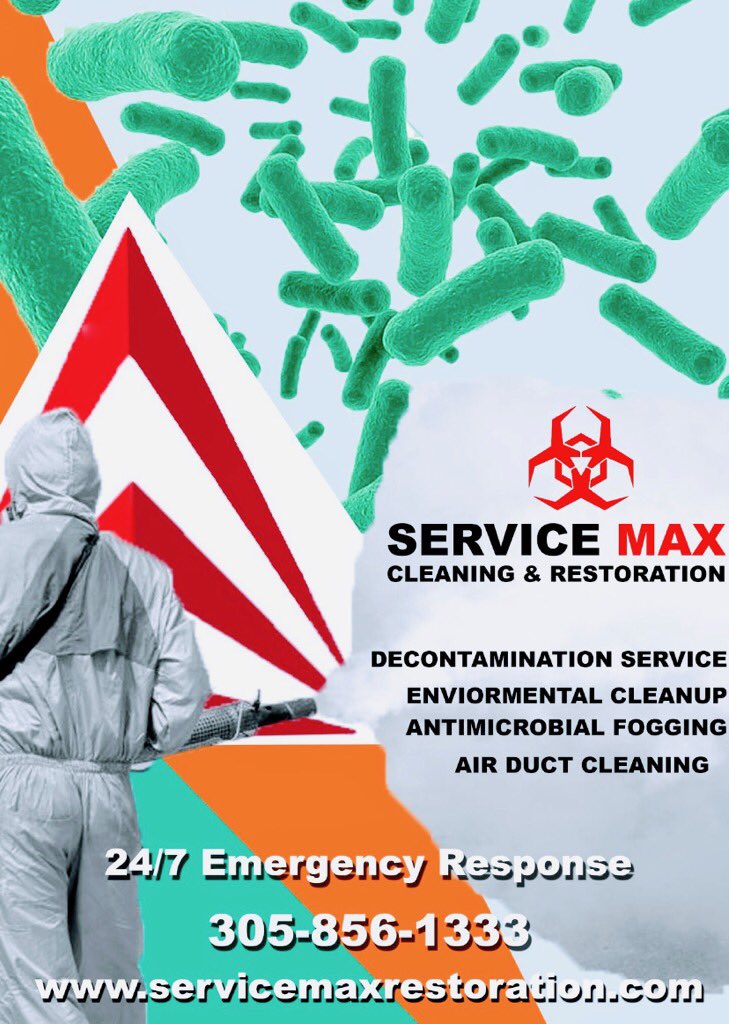 ServiceMaxMiami's tweet image. Service Max Restoration is helping in the coronavirus clean up, In all of South Florida. 305-856-1333 ServiceMaxRestoration.com #coronavirus #Fogging #EnvironmentalCleaning #Miami #SouthFlorida