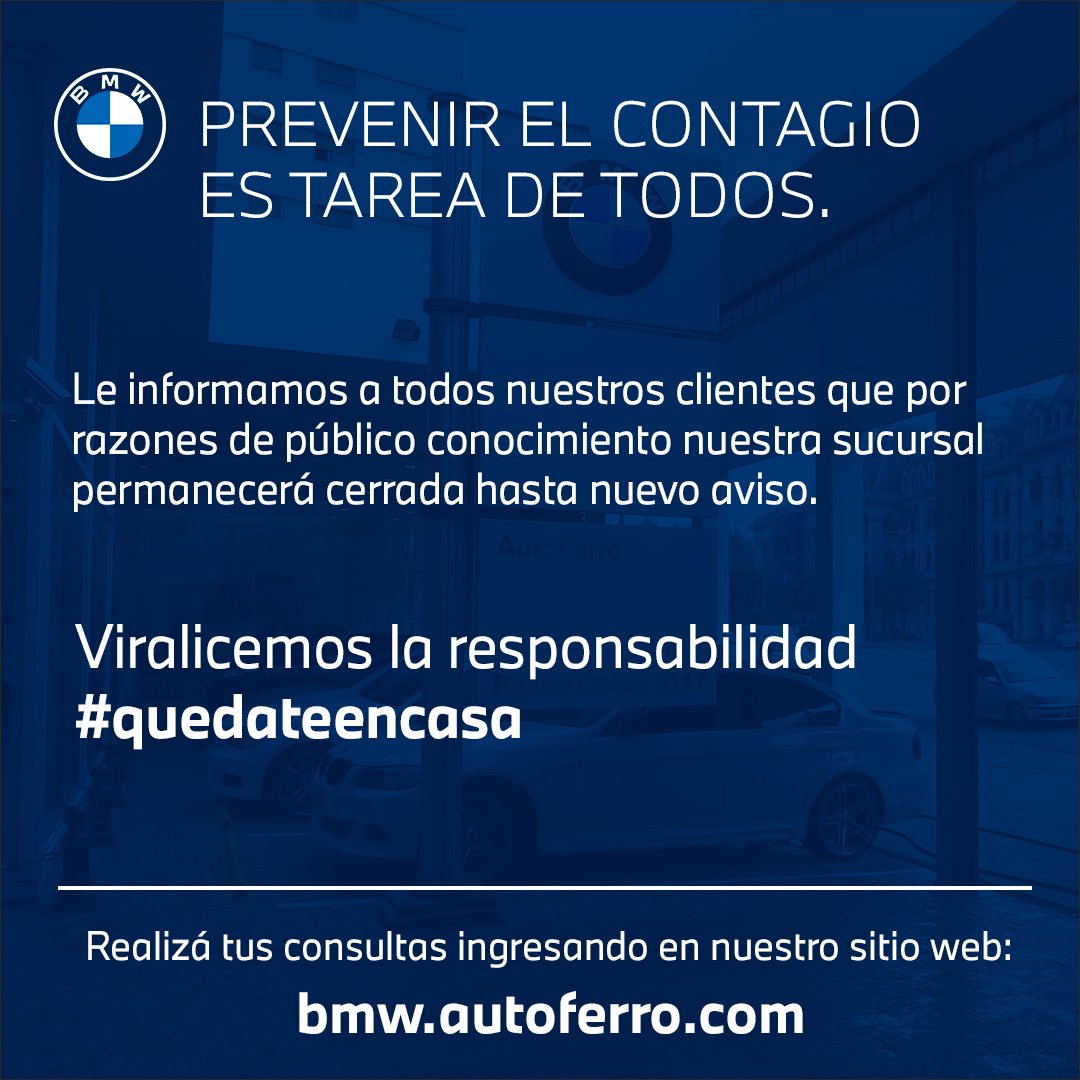 BMWAutoFerro's tweet photo. Entre todos podemos evitar la propagación del virus, seamos conscientes #quedateencasa #BMWAutoFerro https://t.co/5HFS04dS7E