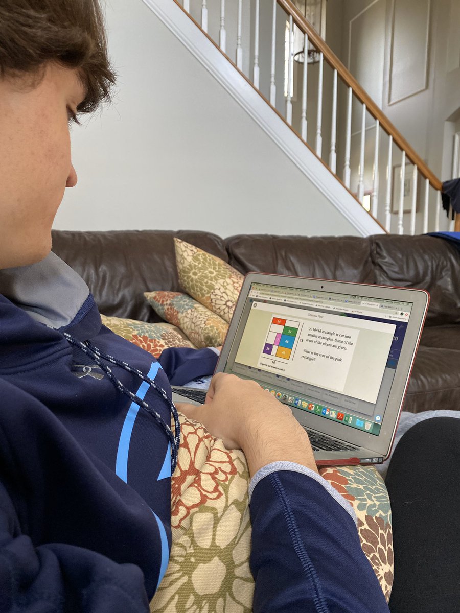 William is taking a break from Honors Algebra II to try his hand at a finding the area problem that we gave to our 4th graders! #trinitylearns