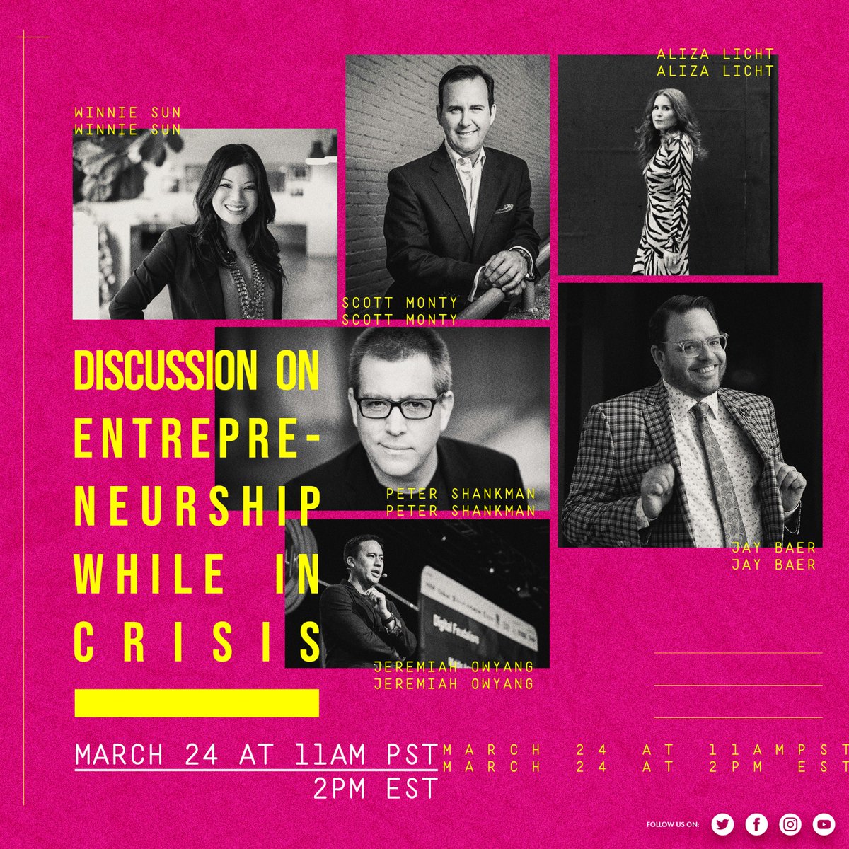 jaybaer's tweet photo. Scary times for entrepreneurs. Let's answer some questions and work on some ideas.
You'll hear from me, @AlizaLicht @ScottMonty @jowyang @winniesun and @petershankman .
Tuesday, March 24 11PT, 2 ET.
https://t.co/GK18GB4ewl https://t.co/dS0TcEkEXR