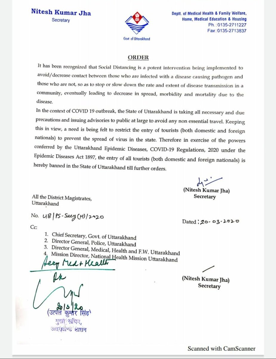 प्रदेश में तत्काल प्रभाव से सभी घरेलू और विदेशी पर्यटकों के प्रवेश पर रोक लगा दी गई है। आप सभी से आग्रह है कि अनावश्यक भ्रमण ना करें और कोरोना वाइरस के संक्रमण को रोकने में प्रदेश सरकार की पूरी मदद करें #IndiaFightsCorona