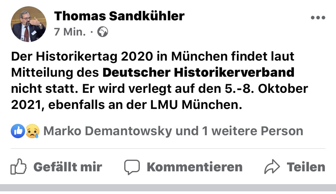 JuergenZimmerer's tweet image. BREAKING
#Historikertag in München wird um ein Jahr verschoben.
Stimmt das, ⁦@VHDtweets⁩ ?