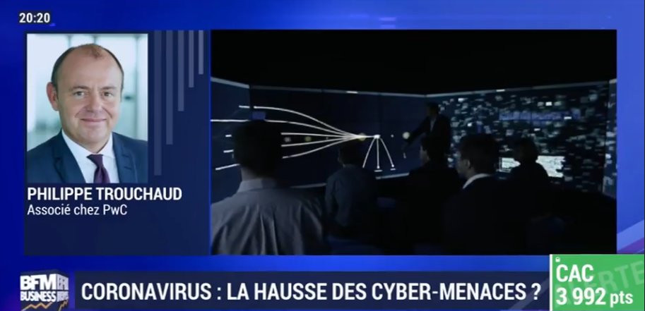 🚨 Dans un contexte sanitaire de crise, en quoi faut-il être plus que jamais vigilant aux cybermenaces ?
 
📹<a href="/P_Trouchaud/">Philippe Trouchaud</a>, Associé Cybersécurité chez #PwC était au micro de <a href="/bfmbusiness/">BFM Business</a> pour intervenir sur le sujet, découvrez le replay 👉bit.ly/2UnwAhB