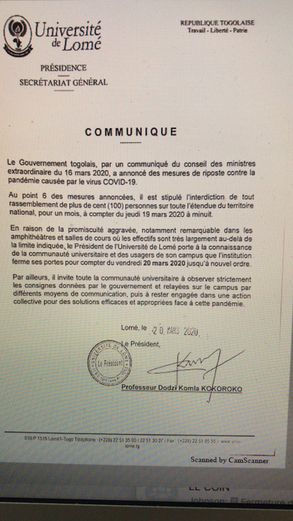 #INFOCoronavirus #Covid19TG <a href="/UniveLomeTg/">Université de Lomé</a> #228 <a href="/Elie_ABBEY/">N'kouvi Dokta</a>