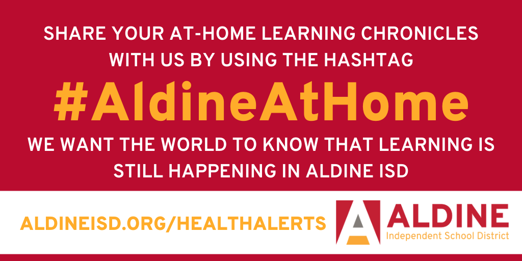 AldineISD's tweet photo. We want to see your students learning at home. Please share your At-Home Learning chronicles with us by using the hashtag #AldineAtHome. You can also tag us on:

Facebook: https://t.co/Gw1liuR03H

Instagram: https://t.co/gBQpZGEmIa

#WeAreAldine https://t.co/QtMFe0fPWZ