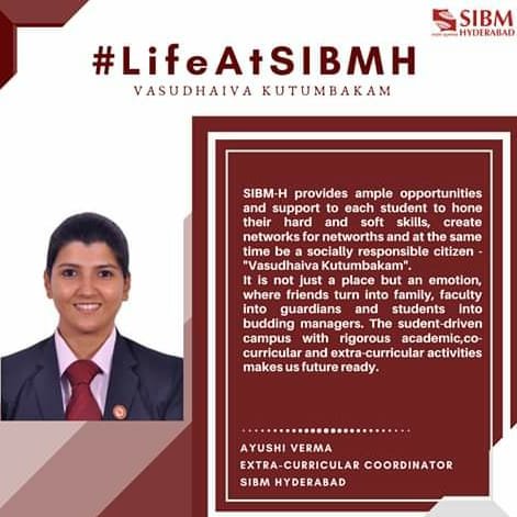SIBMHYD's tweet photo. Ayushi Verma, the Extra Curricular Coordinator of SIBM Hyderabad, puts forward her thoughts on her journey at the campus so far.
#siu #Sibm #symbiosis #lifeatsibmh #MBA https://t.co/3dAqelvOSq