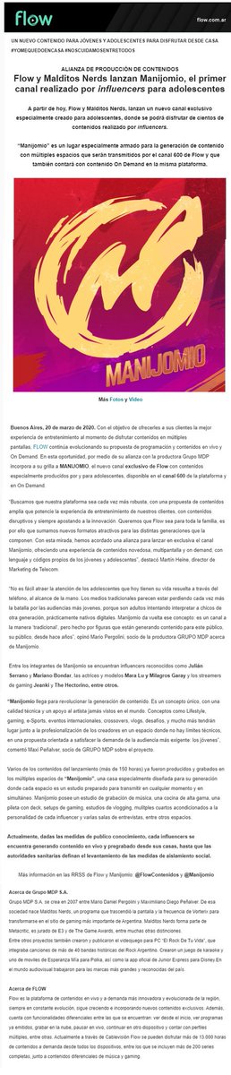 MalditoMax's tweet photo. El comunicado de prensa emitido por @FlowContenidos. Pueden ver @manijomio ya mismo en el canal 600 y pronto en el servicio On Demand de la plataforma. https://t.co/kCF1BcFuqa