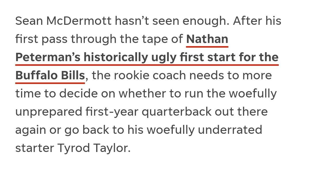Believe it or not, McDermott said after the game he was not ready to make a decision on whether Peterman should start the next week. He'd have to watch the tape again...