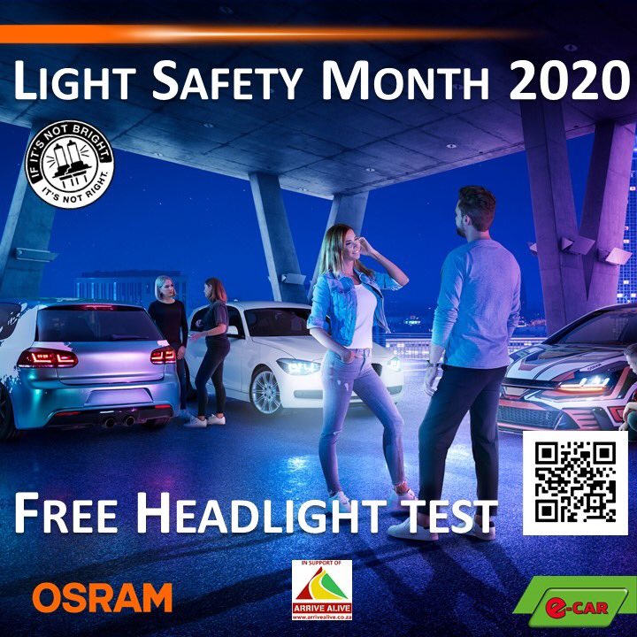 For the Months of #March and #April 2020, Test your car’s headlights for #FREE at e-CAR Service Centres Nationwide and help ensure your visibility in all #SouthAfrican #weather conditions!

OSRAM Lighting Promotes a #safe driving environment.