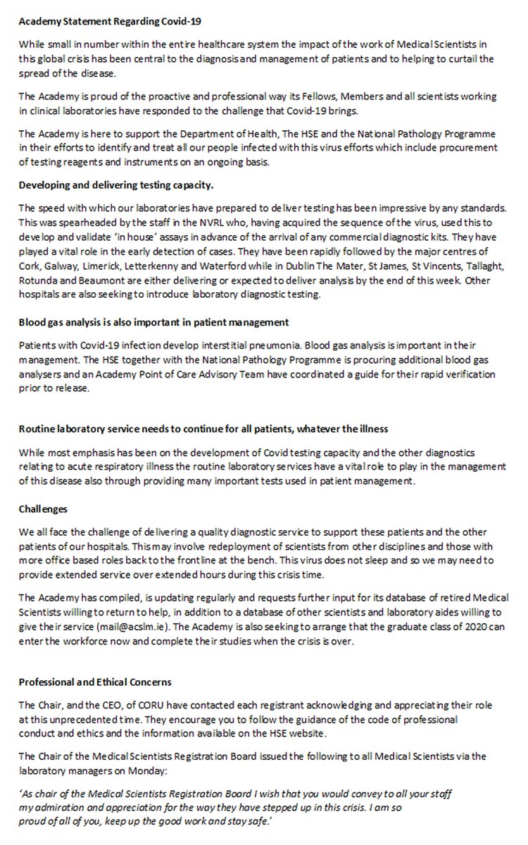 ACSLM CPD Officer: Leo Mulvany (@acslm_cpd) on Twitter photo Medical Scientists: Academy of Clinical Science and laboratory Medicine: Statement Regarding Covid-19
#medicalscientists #COVID19 Medical Scientists: Academy of Clinical Science and laboratory Medicine: Statement Regarding Covid-19
#medicalscientists #COVID19