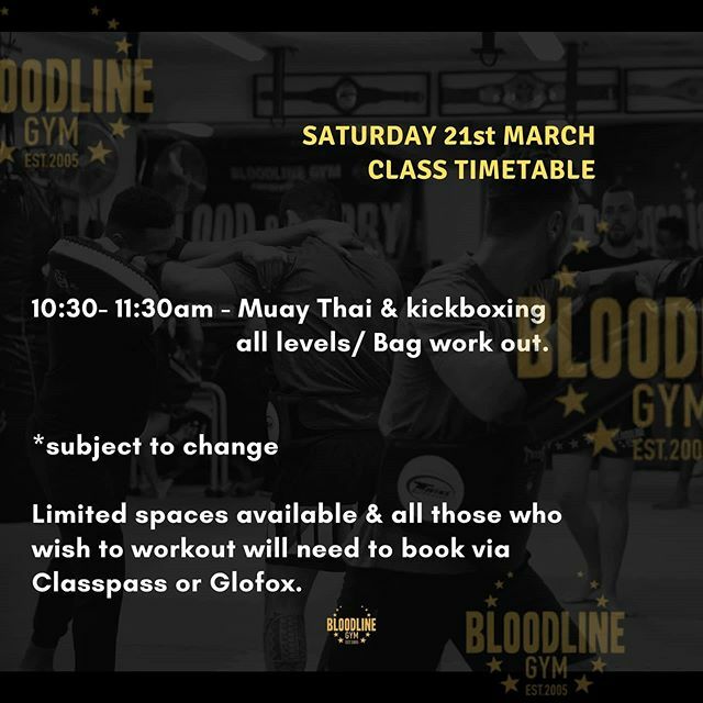 BloodlineGym's tweet photo. Reduced class timetable for tomorrow, Saturday 21st March.

Sessions going forward will be mostly bag focused individual workouts to take into consideration the advice regarding two metre distancing.

Please note personal hygiene as well as the important… https://t.co/MLZ8mezql4 https://t.co/yoIUbJp9OJ