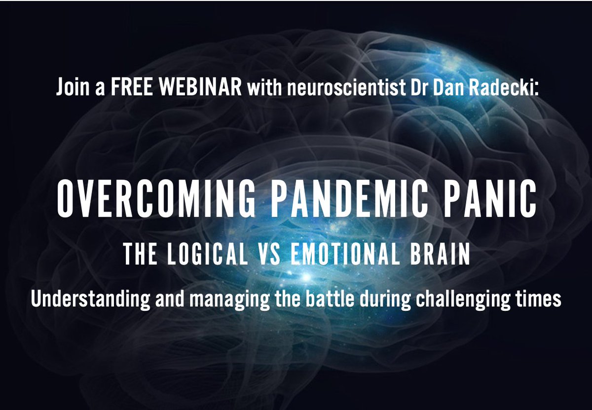 Free Webinar with Dr Dan Radecki: Overcoming Pandemic Panic. Understand our brain's response to uncertainty and unpredictability and how it can spiral us into panic &amp; anxiety and how to better manage your stress &amp; behavior and boost your brain resilience.
mailchi.mp/academy-bbl/fr…