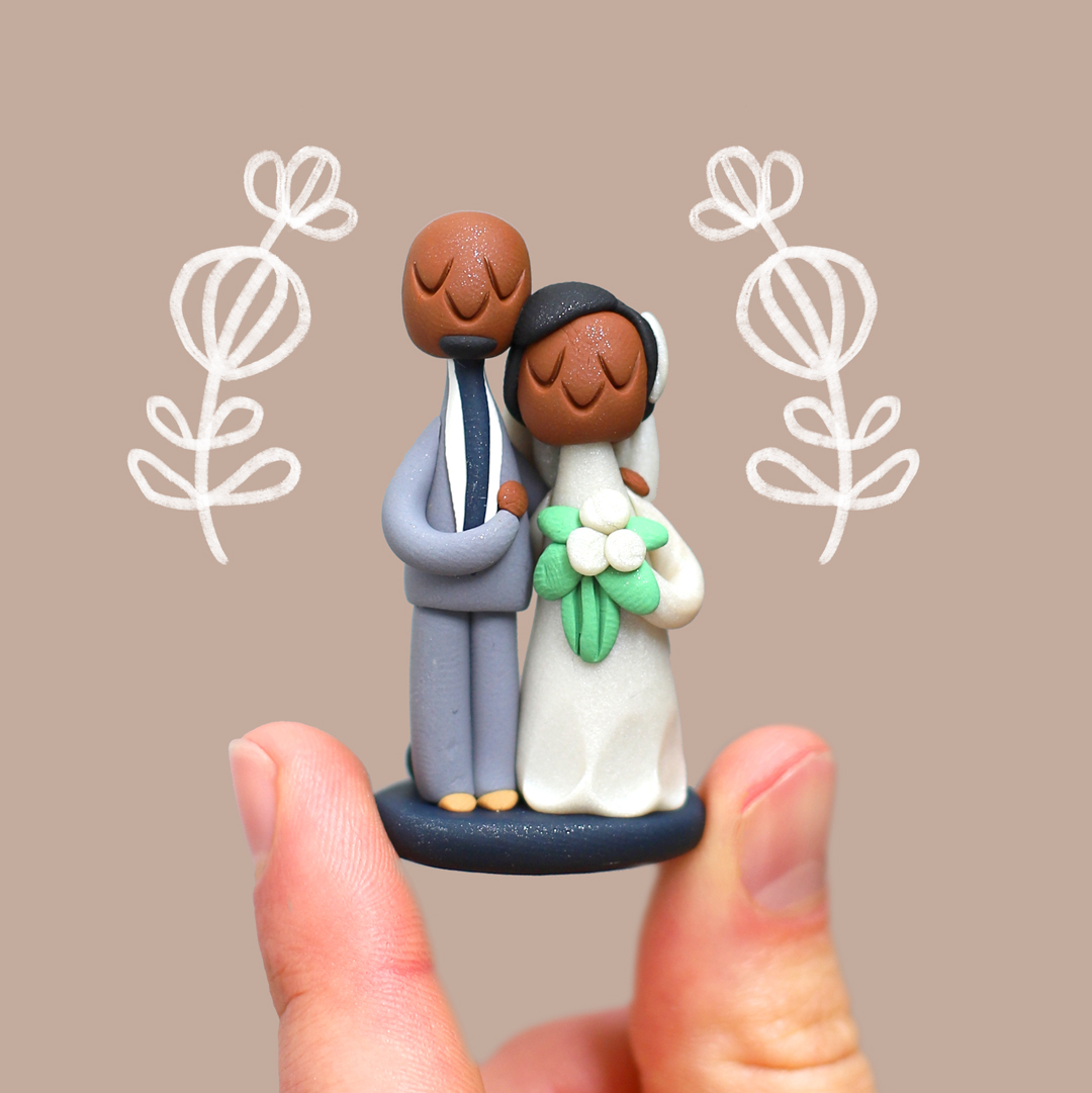 LittleClayLand's tweet photo. Praying for everyone to stay safe and inside as much as possible right now! In the meantime, enjoy this little bride and groom! I liked making this light blue-gray suit. 😎#littleclayland #customcaketopper #weddingportrait https://t.co/9t5T9eAJXp