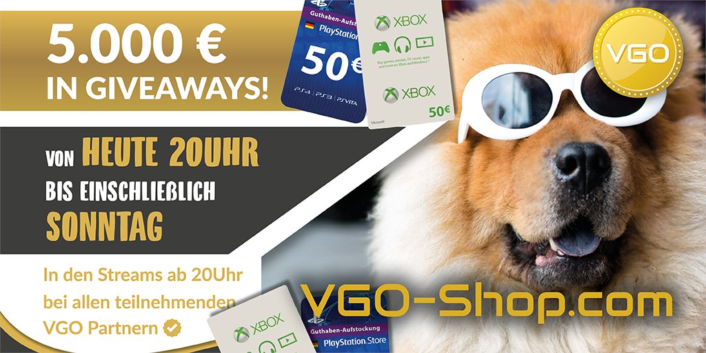 VGO-Special! In allen  Partnerstreams ab sofort PSN / XBOX / VGO-Code-Giveaways! Werden direkt über OBS in den Livestream eingeblendet! Unter allen Retweets zusätzlich 2*50€ VGO bis morgen, Samstag, 12 Uhr! Bleibt zu Hause, schaut Streams, wir belohnen euch dafür! #StayAtHome