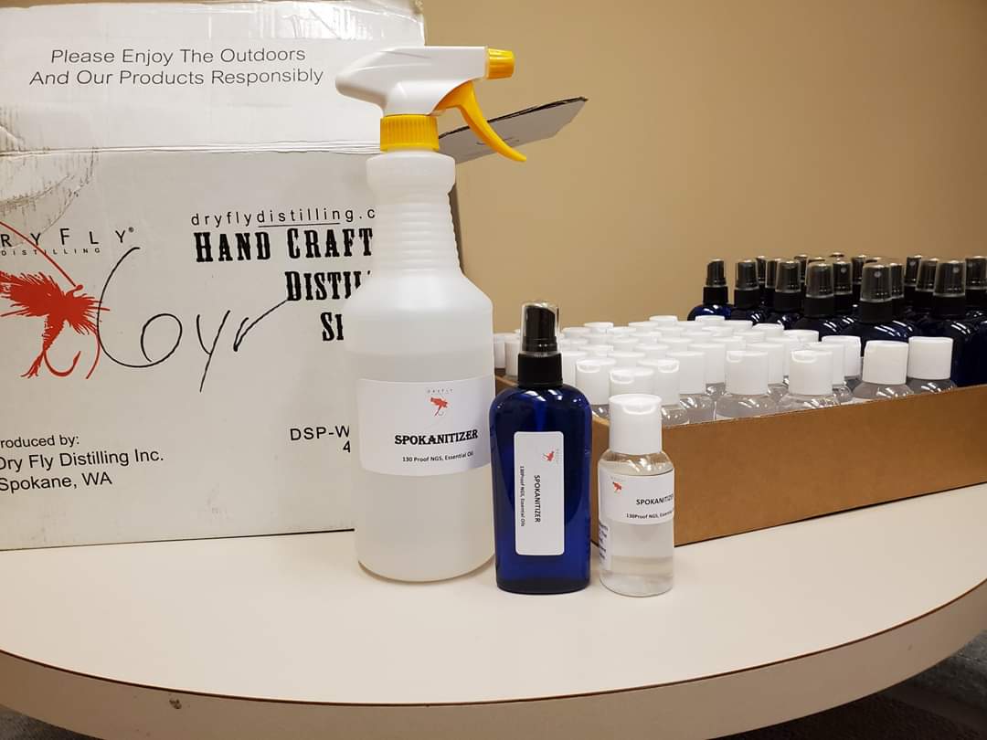 SpokanePD's tweet image. Thank you @dryflydistiller for the hand sanitizer for our first responders on the front line. Great way to support the community! Our officers are taking precautions to keep themselves and the community safe - the no charge Spokanitizer is much needed and appreciated.