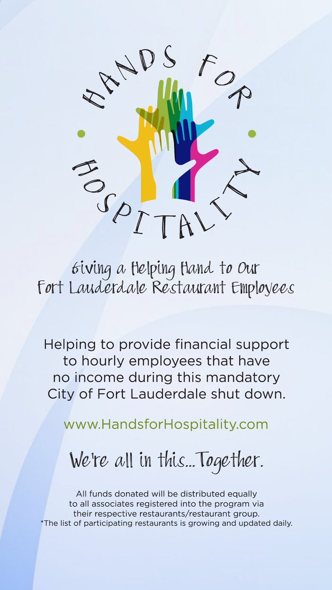 goodspiritsftl's tweet photo. Help us help others! We are in this together🤝Join us in raising funds for hourly restaurant staff members in Fort Lauderdale! Any donation helps, visit https://t.co/sgkaYnvxWw
Unable to donate? Bring awareness to #HandsForHospitality by sharing this post.
💛
💛
💛
#helpinghands https://t.co/OiesAojIuc