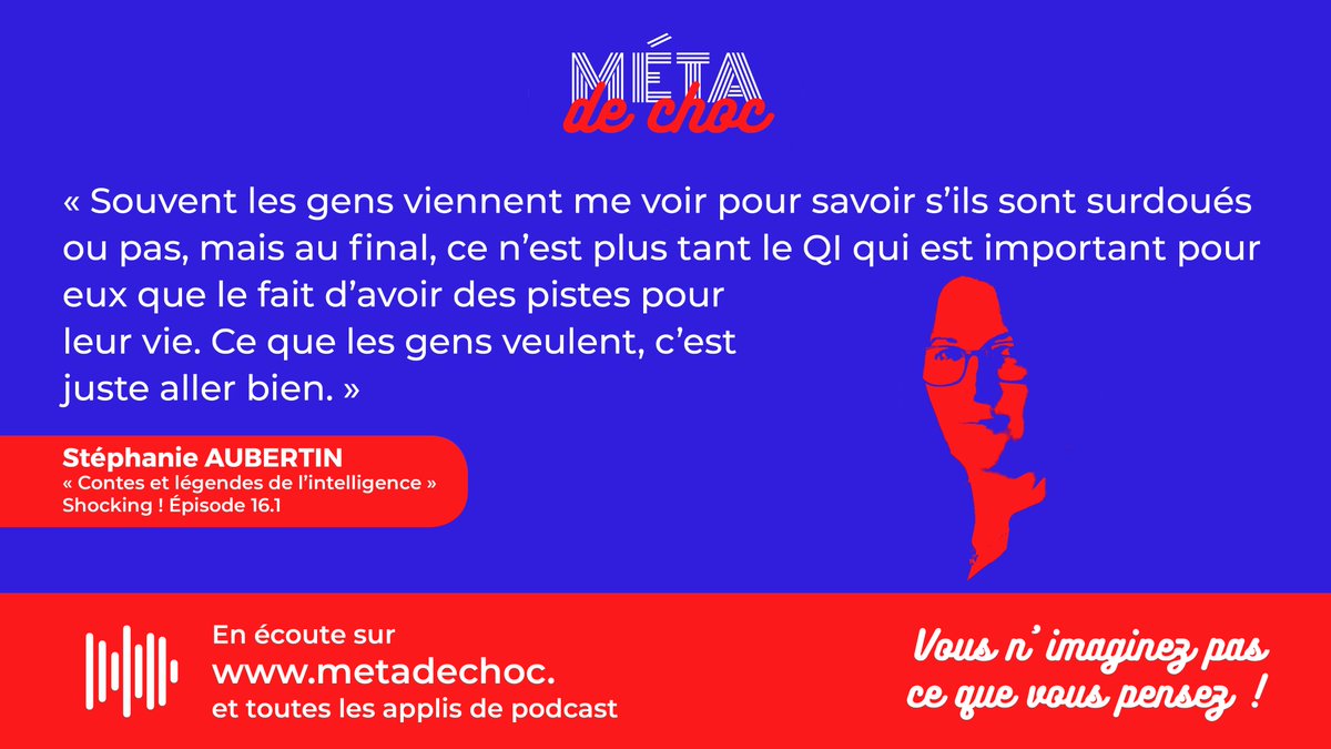 ChocMeta's tweet photo. Les surdoués ; des gens comme les autres, finalement ! ;-)
#zèbre #surdoué #intelligence #métacognition #TestdeQI #psychologie #hpi #eip #podcast #podcasts https://t.co/f8gClXpSGl