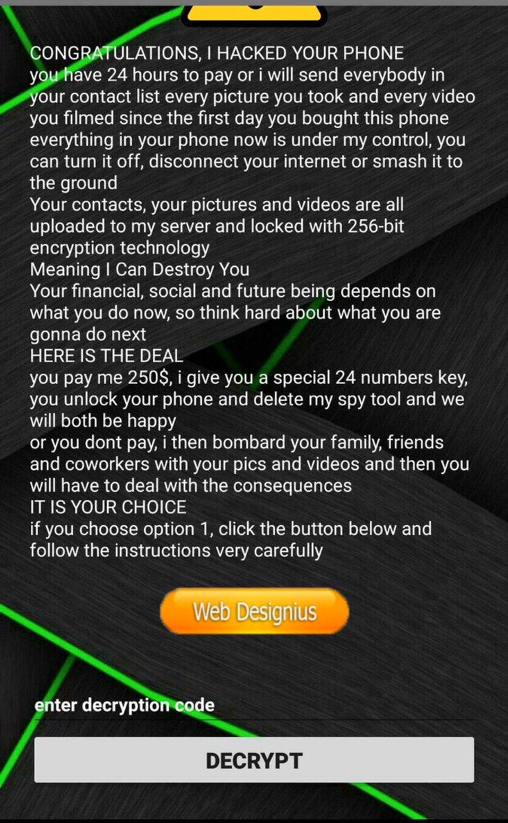 papidiagne30's tweet image. 🚨🚨🚨 Prudence! Ne pas télécharger cette application supposée vous donner des informations sur COVID-19.
Il s&apos;agit d&apos;un &quot;ransomware&quot; qui vérouille le téléphone et qui demande une rançon pour le débloquer..