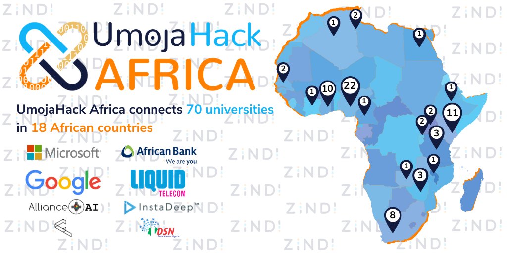 ZindiAfrica's tweet image. It is beautiful to see Zindi users all over the continent. Thank you to our sponsors for helping us make #UmojaHackAfrica happen! @Google @Microsoft @AfricanBank @liquidtelecom @alliance4ai  @instadeepai  @DataScienceNIG

#ZindiHack #AfricanAIRising