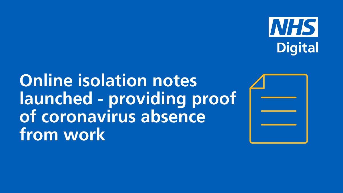 NHS England Transformation (@nhsdigital) on Twitter photo 🆕People unable to work for more than seven days because of #coronavirus can obtain an isolation note through a new online service. #NHSTechHeroes <a href="/DHSCgovuk/">Department of Health and Social Care</a>
Read more here⬇️
digital.nhs.uk/news-and-event… 🆕People unable to work for more than seven days because of #coronavirus can obtain an isolation note through a new online service. #NHSTechHeroes <a href="/DHSCgovuk/">Department of Health and Social Care</a>
Read more here⬇️
digital.nhs.uk/news-and-event…