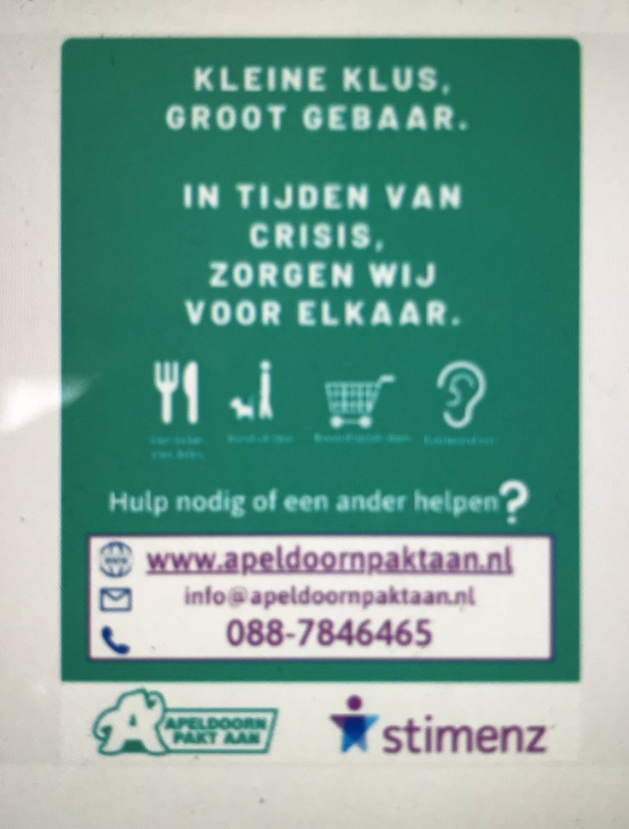greetbouman's tweet photo. Zo mooi wat er in deze moeilijke Corona tijden allemaal gebeurt! Trots op ons zenuwcentrum bij de Frontoffice en alle andere professionals! @Stimenz @hfftig @Outreachend055 @055paktaan @presentadoorn @SportraadApeldo #dekap @VoorApeldoorn https://t.co/n3Bc41N9Bv