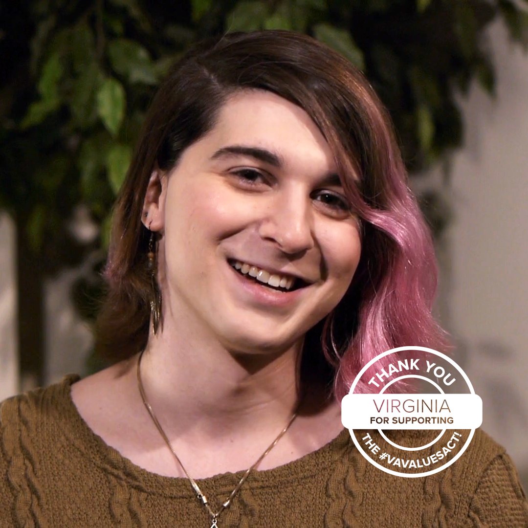 EqualityVA's tweet image. Emerson, a transgender woman from #NewportNews, supported the #VAValuesAct because “We shouldn’t feel lucky to find a workplace that treats us with dignity and respect. Everyone should have the ... freedom to live their lives as themselves.” #ThankYouVA