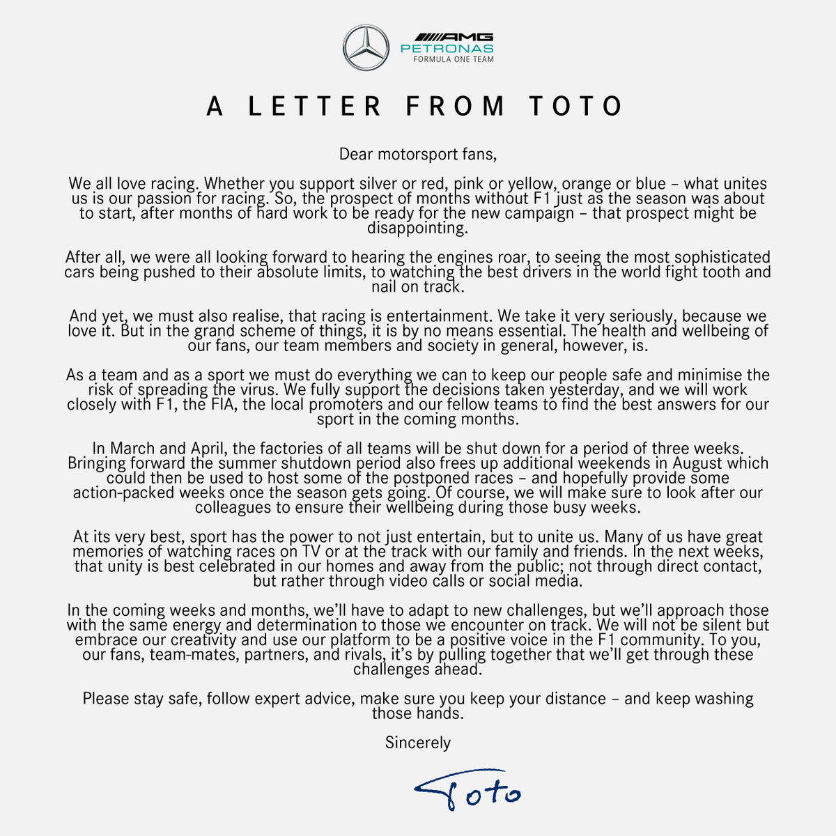 A letter from Toto... ✍️ #DrivenByEachOther