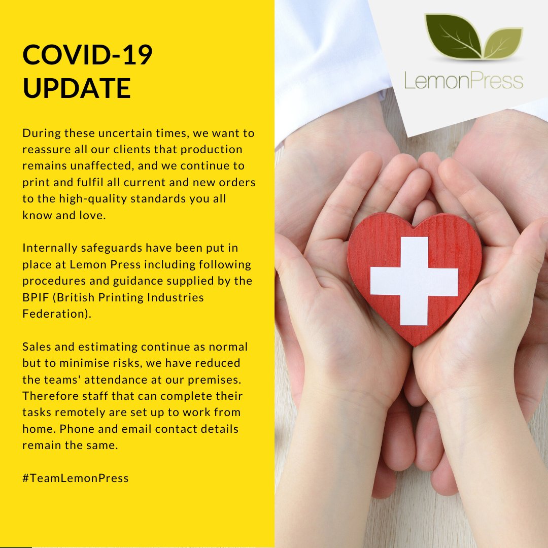 We want to reassure all our clients that production remains unaffected, and we continue to print and fulfil all current and new orders. Sales and estimating continue as normal but our staff are set to work remotely from home. Phone and email contact details remain the same.