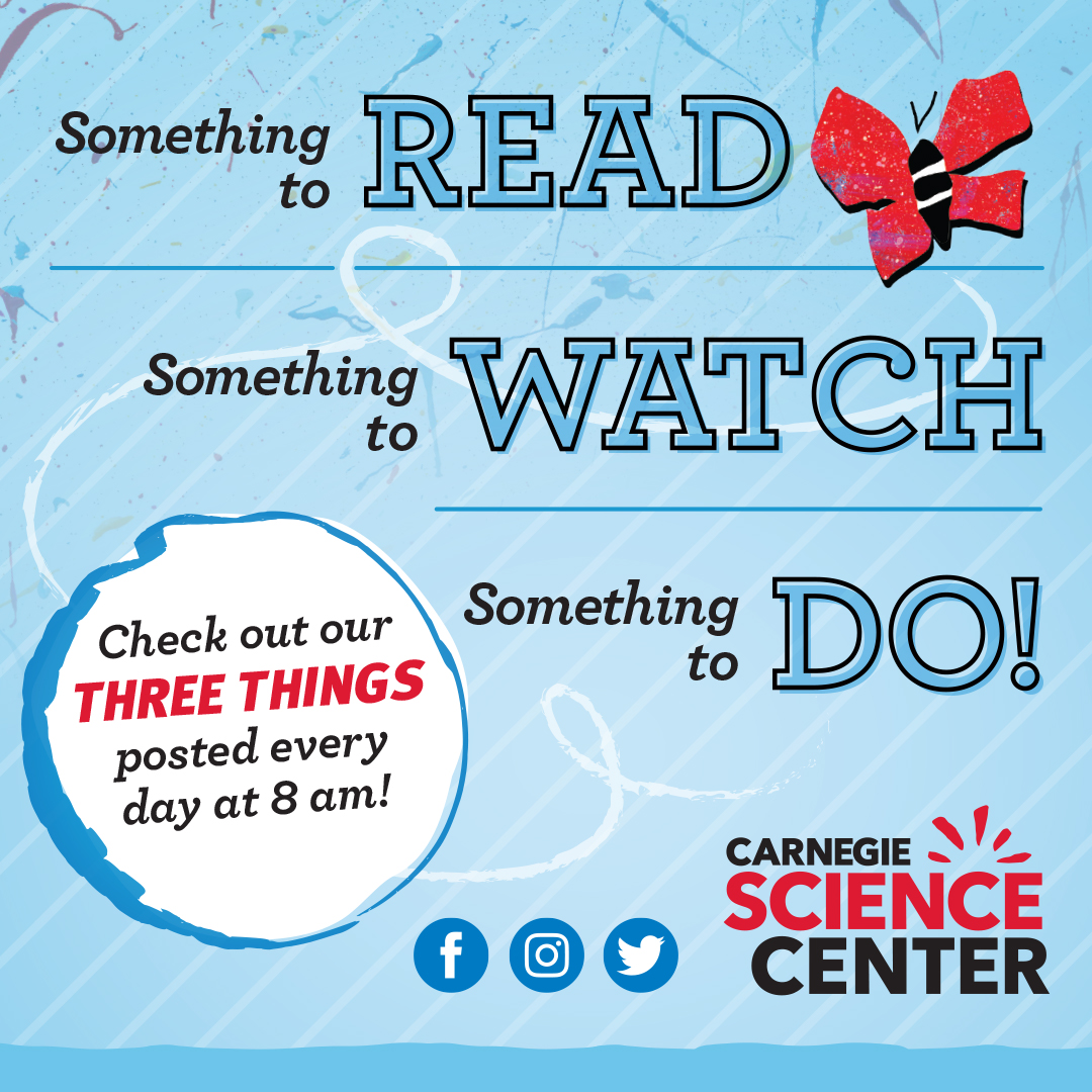 We're here to help you get through these weeks of social distancing!👍Stave off the quarantine blues with CSC's Three Things, a daily roundup of things to READ, WATCH, and DO, posted daily at 8 am on Facebook and Twitter🔬💧🌈🌞