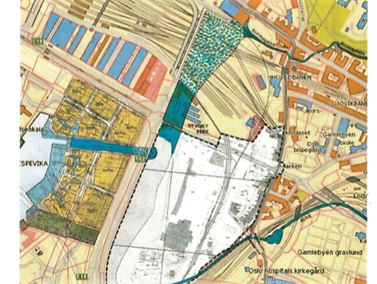 I Schweigaards gate 35–51 bør Hovinbekken gjenåpnes i bekkens historiske trasé fra Klosterenga til strandlinjen år 1300.  Les mer: L2W.no/eeiw
