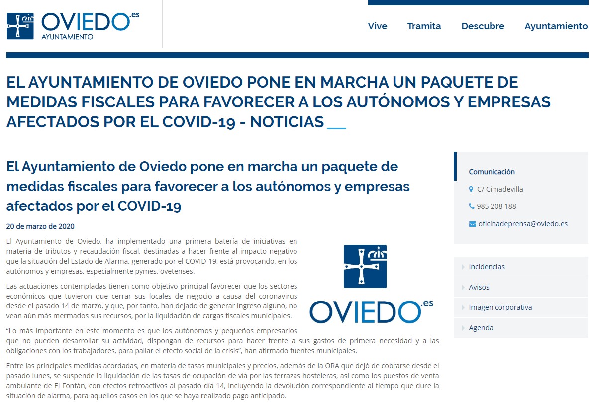 📢📢¡IMPORTANTE!
<a href="/aytoviedo/">@aytoviedo</a> pone en marcha un paquete de medidas fiscales para favorecer a los autónomos y empresas afectados por el #COVID19

Incluye #podcast del Concejal de Economía <a href="/pjavicues/">Javier Cuesta</a> 

📌oviedo.es/-/el-ayuntamie…