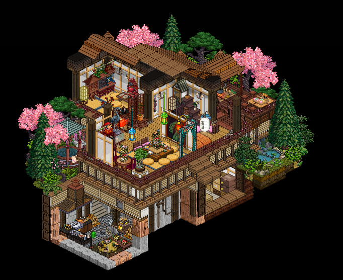 thereupon98's tweet photo. Ancient Japanese hut out and in, built on @habbocityfr @Habbo #habboretro #habboroom #habbocity #habbodragon #habboon @AdamKedman https://t.co/13sdMpvPNV