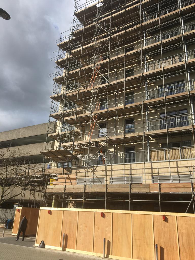 A_S_Ramsay's tweet photo. Emergency scaffolding due to storm Ciara causing cladding to fall from the top floors. Our clients rely on A S Ramsay to respond and react when they really need it.
.
.
.
#asramsay #asramsayblock #buildingcontractors #blockrefurbishment #blockmanagement #claddingrepair #cladding https://t.co/jYfmQYRzJs
