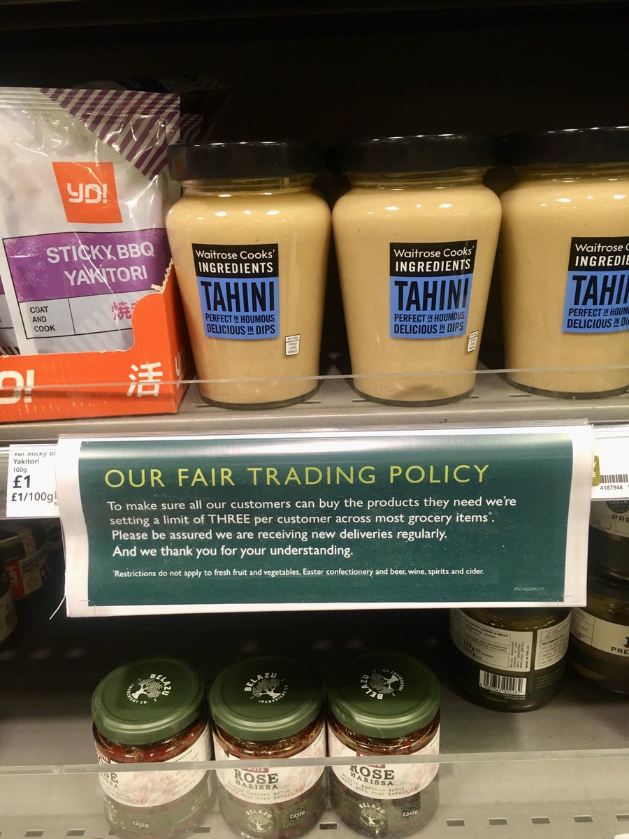 Meanwhile in Waitrose, staff are having to limit sales of Tahini to just three per customer... soap stock however, as normal.
